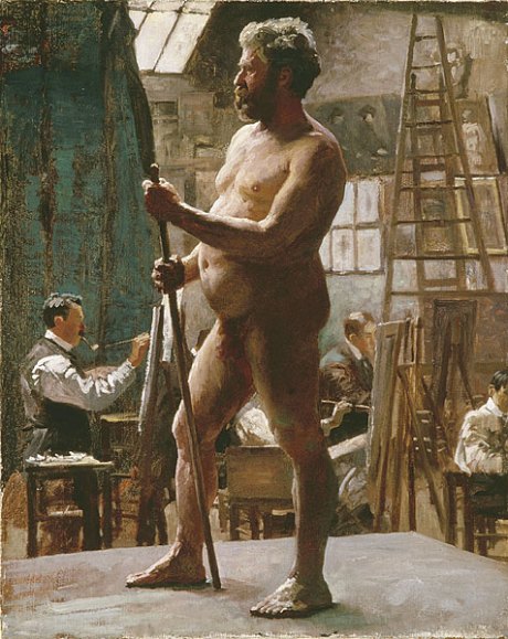 "Male Nude Model" Oil on canvas 1902. Study made by Sir Alfed Munnings. Made at Academie Julian in Paris, a popular atelier where painting & drawing were studied. 